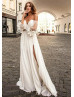 Puff Sleeve Ivory Chiffon Side Slit Wedding Dress